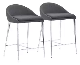 Set of Two 24 Graphite And Silver Steel Low Back Counter Height Bar Chairs