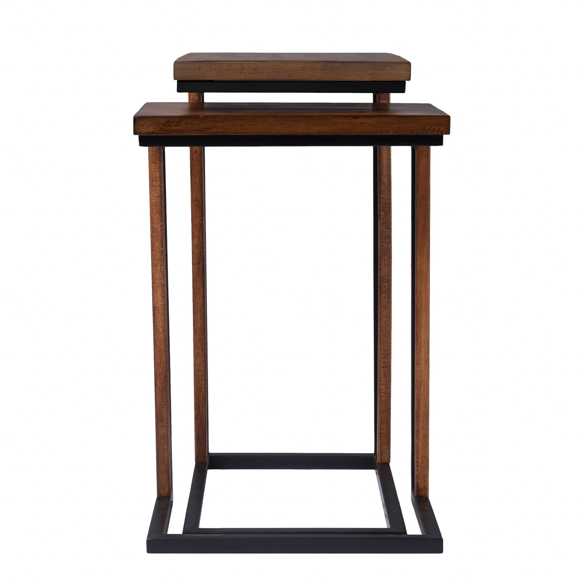 Set Of Two 25 Brown Solid Wood Rectangular Nested End Tables