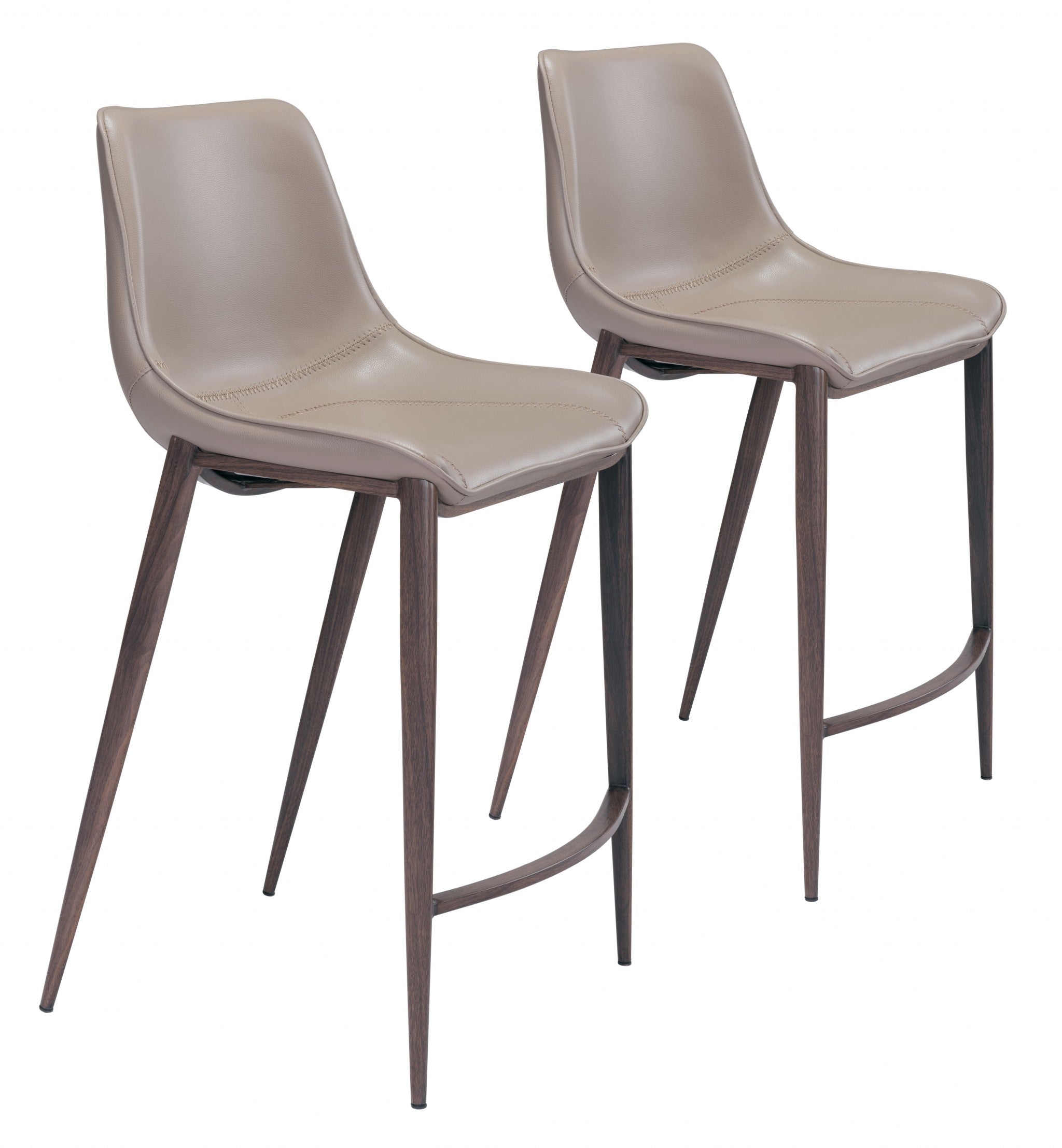 Set of Two 26 Gray And Brown Steel Low Back Counter Height Bar Chairs