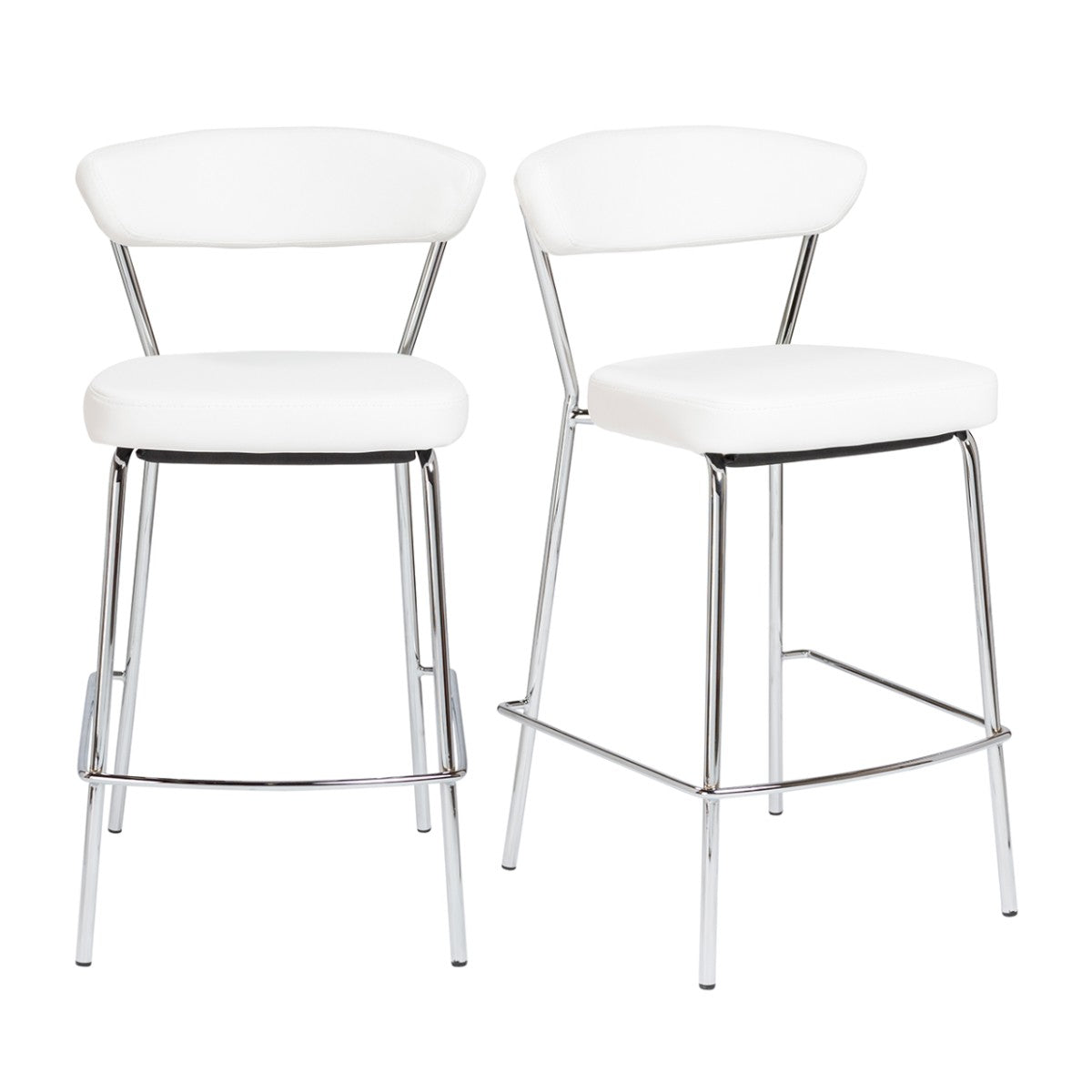 Set of Two 26 White And Silver Steel Low Back Counter Height Bar Chairs