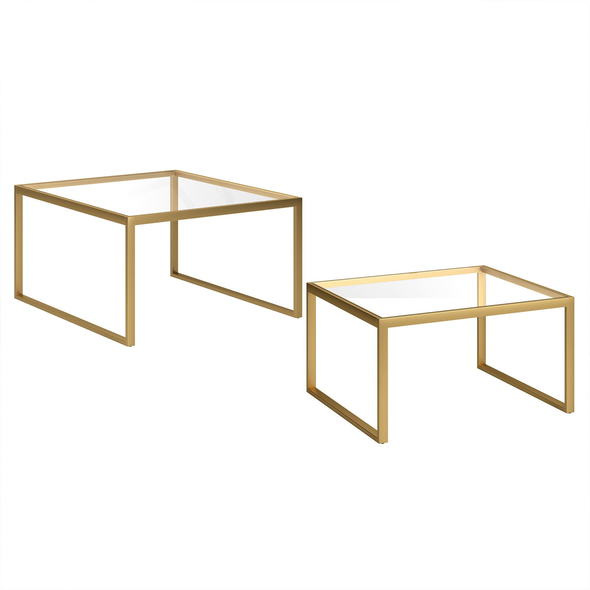 Set of Two 30 Gold Glass And Steel Square Nested Coffee Tables