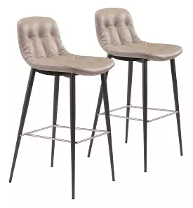 Set of Two 30 Taupe And Black Steel Low Back Bar Height Bar Chairs