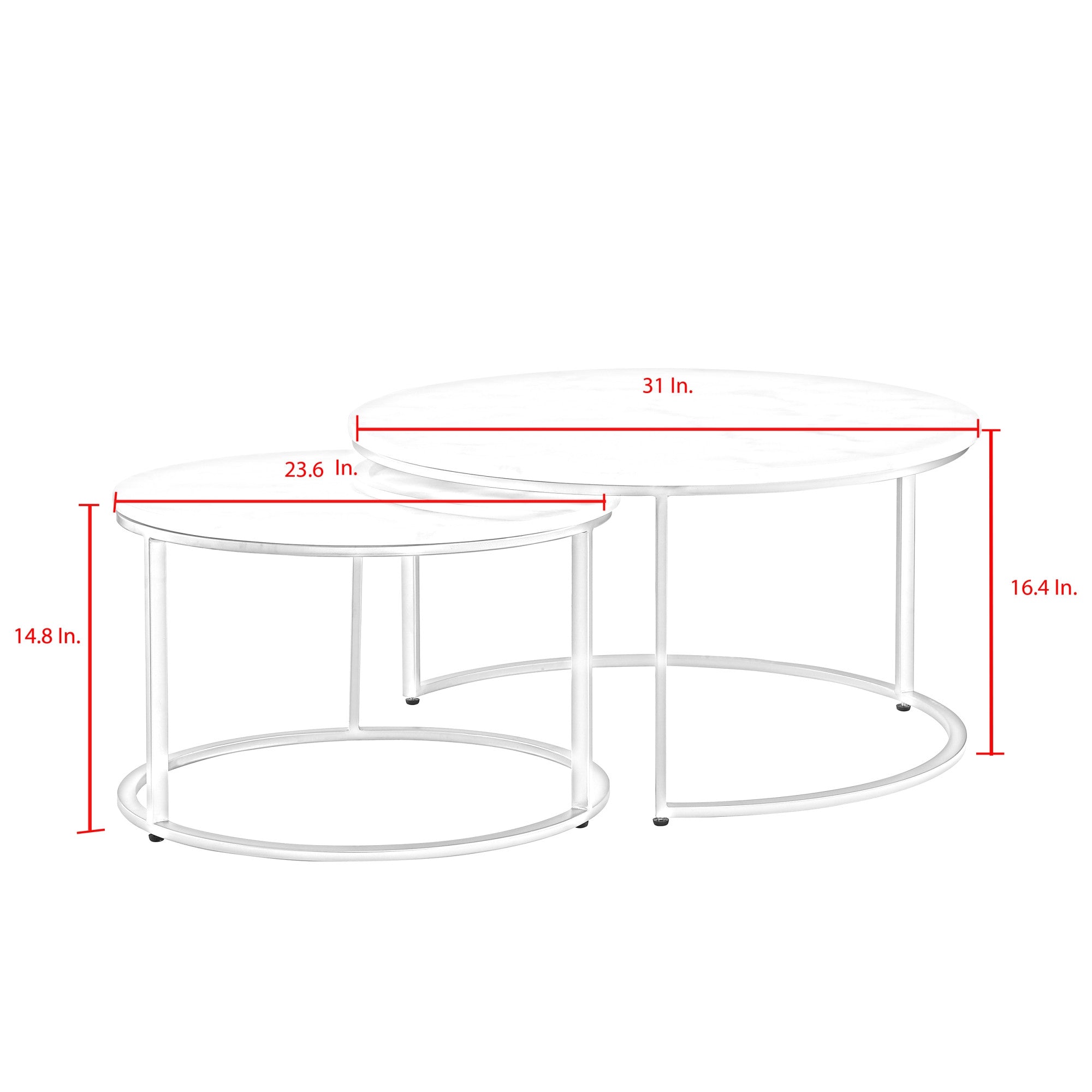 Set of Two 31 White And Gold Genuine Marble And Iron Round Nested Coffee Tables