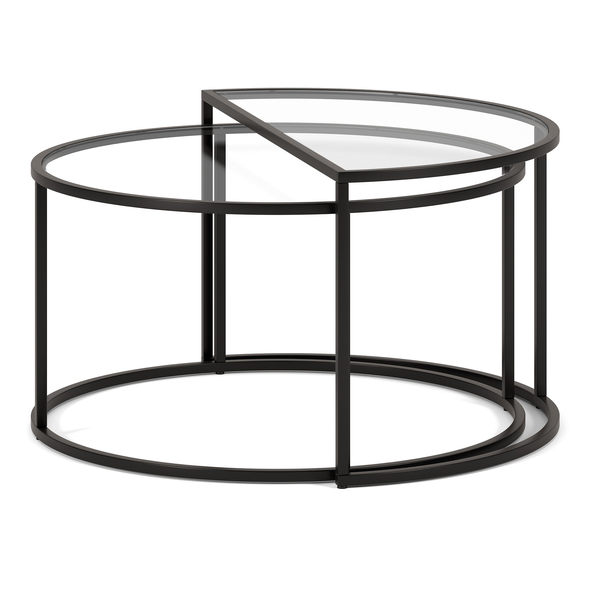 Set of Two 33 Black Glass And Steel Half Circle Nested Coffee Tables