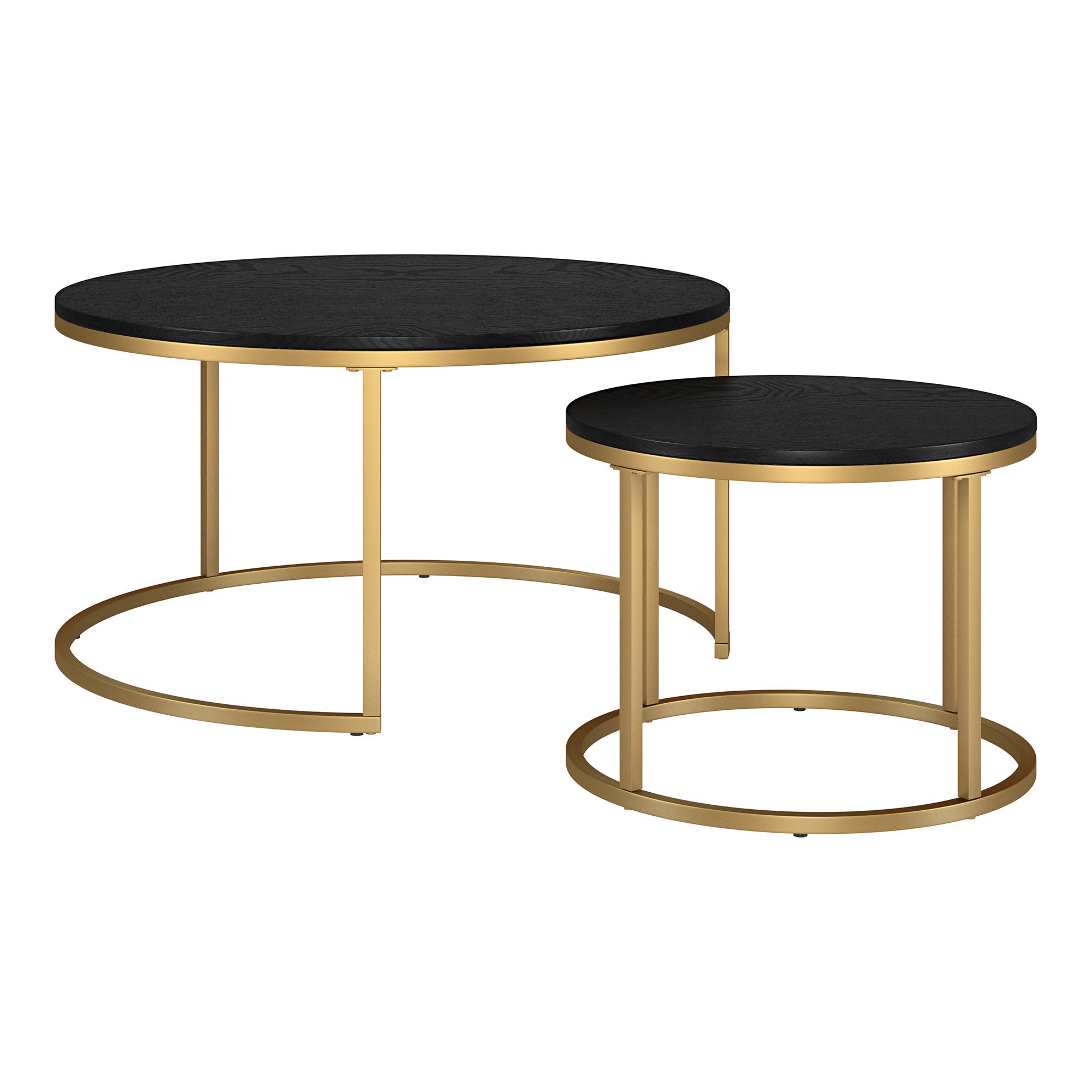 Set of Two 35 Black And Gold Steel Round Nested Coffee Tables