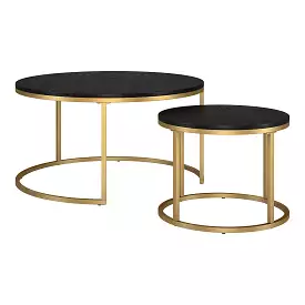 Set of Two 35 Black And Gold Steel Round Nested Coffee Tables