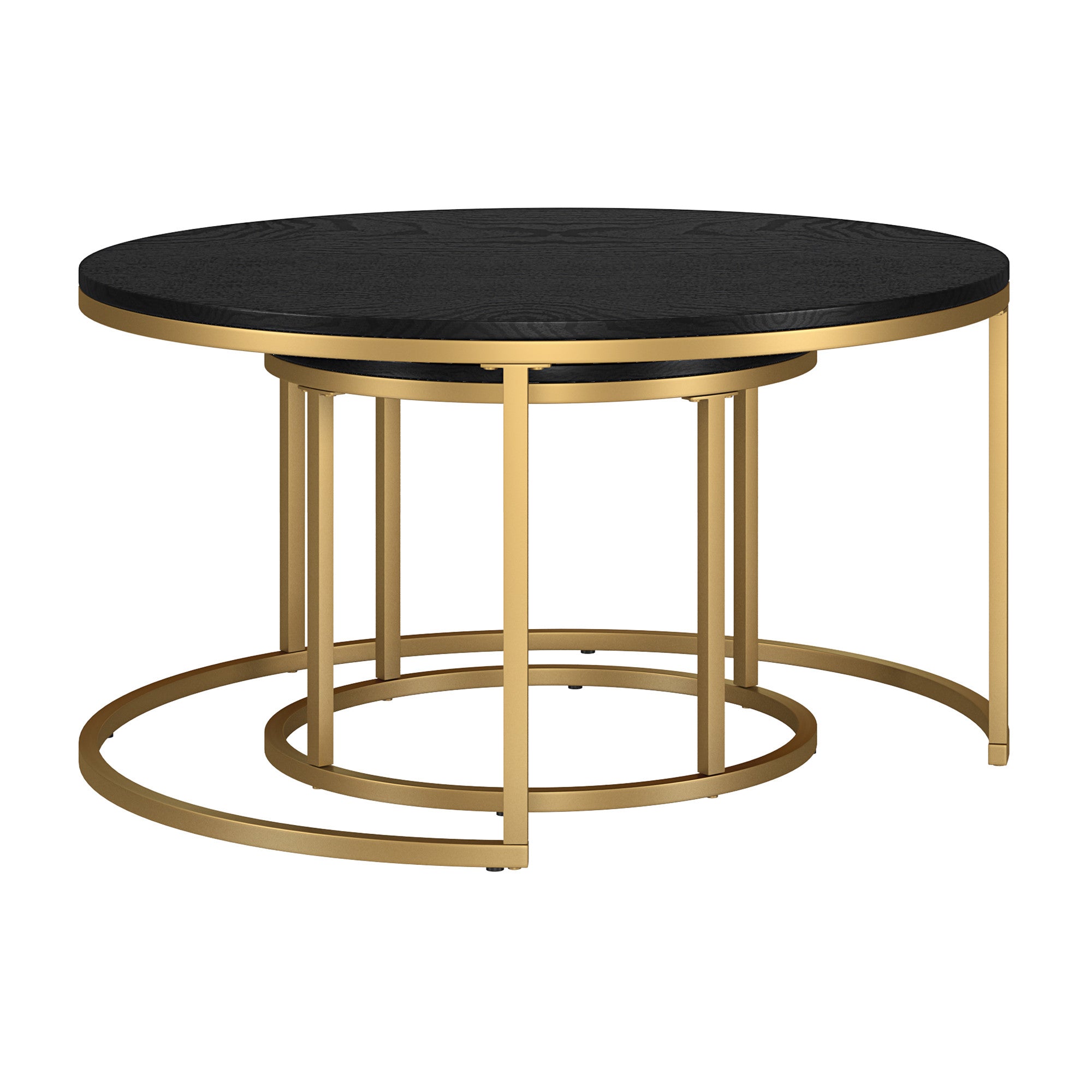 Set of Two 35 Black And Gold Steel Round Nested Coffee Tables