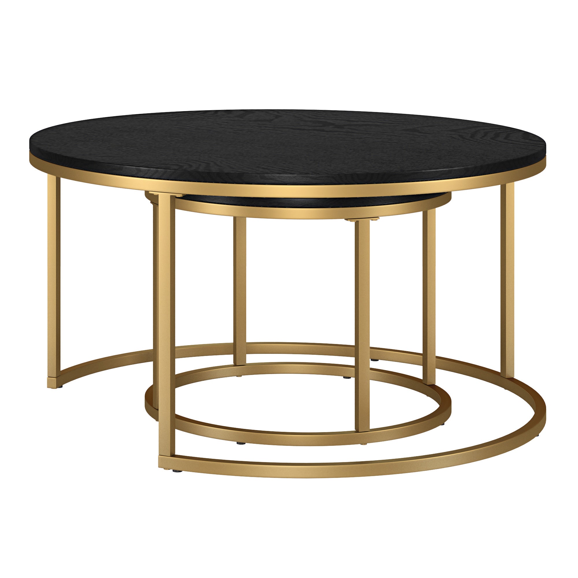 Set of Two 35 Black And Gold Steel Round Nested Coffee Tables