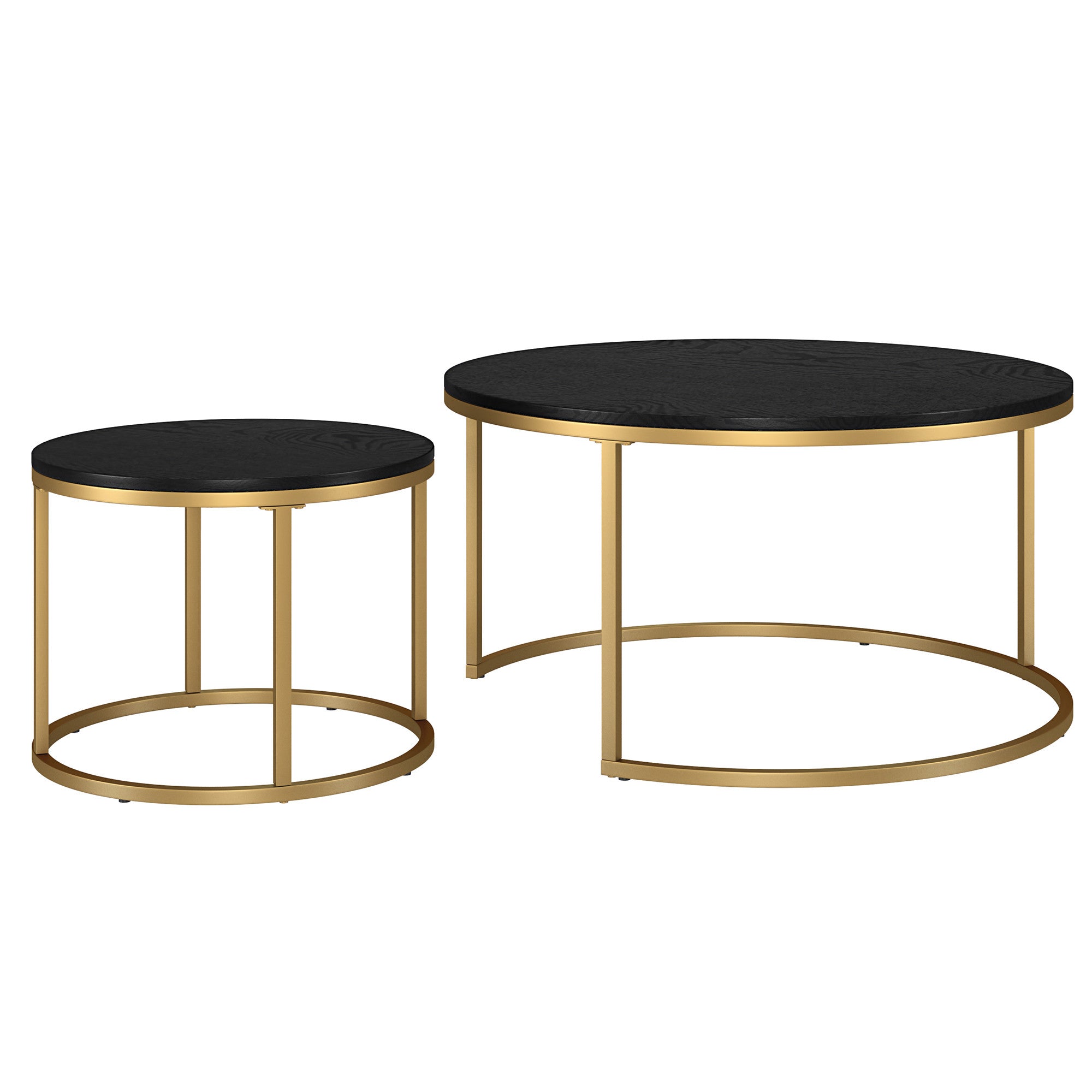 Set of Two 35 Black And Gold Steel Round Nested Coffee Tables