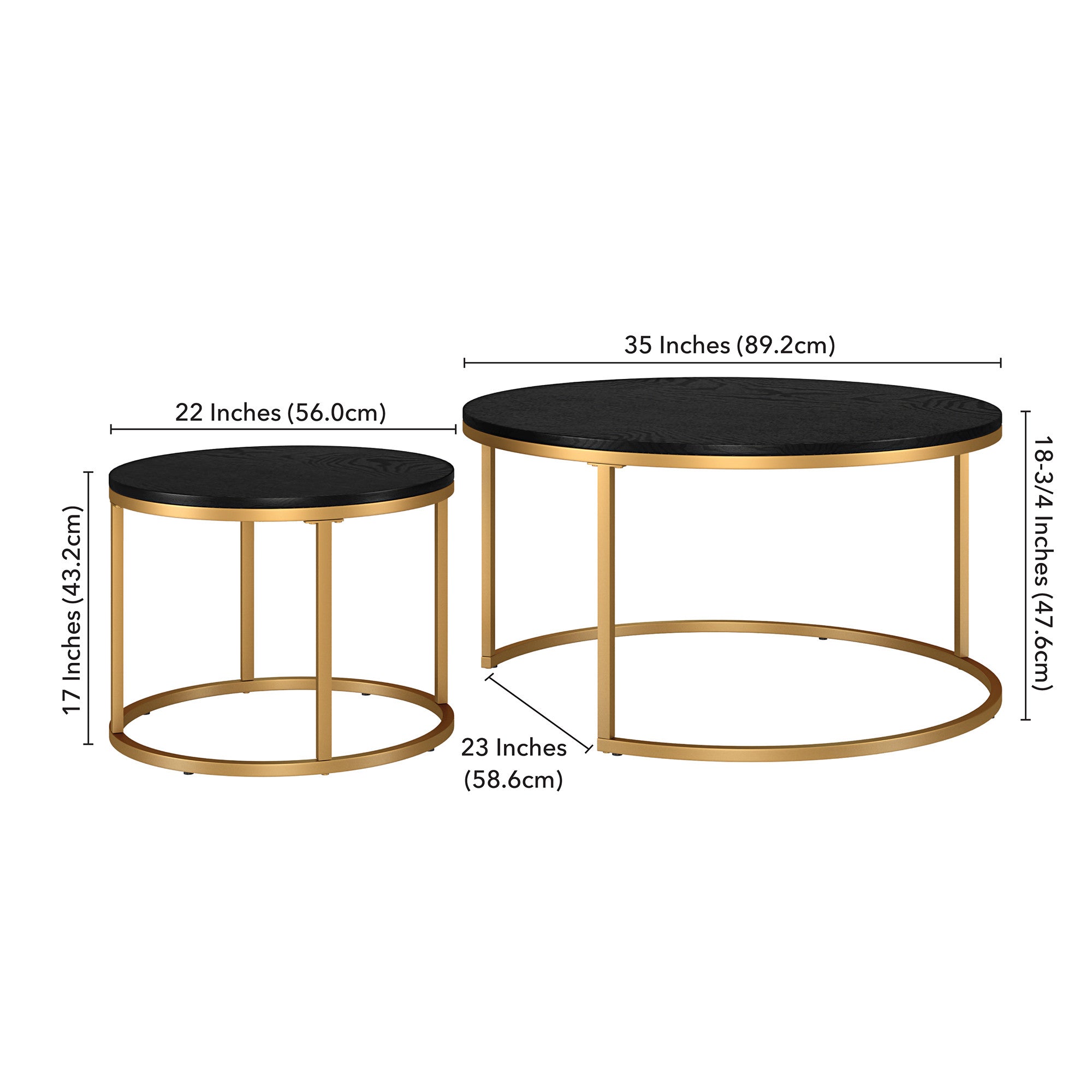 Set of Two 35 Black And Gold Steel Round Nested Coffee Tables