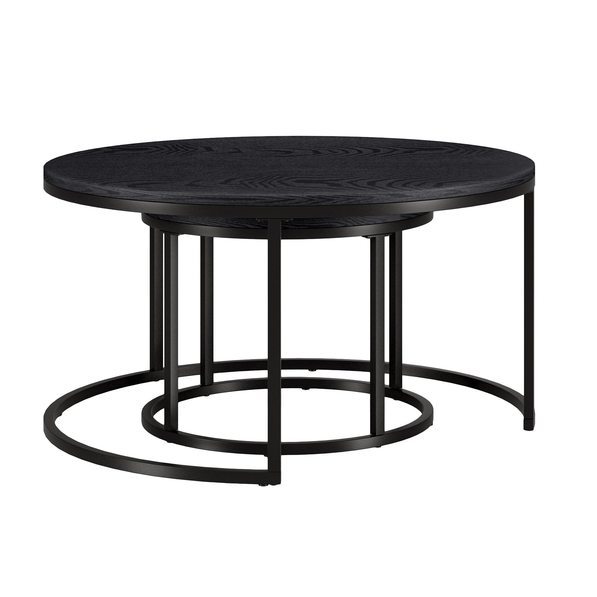 Set of Two 35 Black Steel Round Nested Coffee Tables