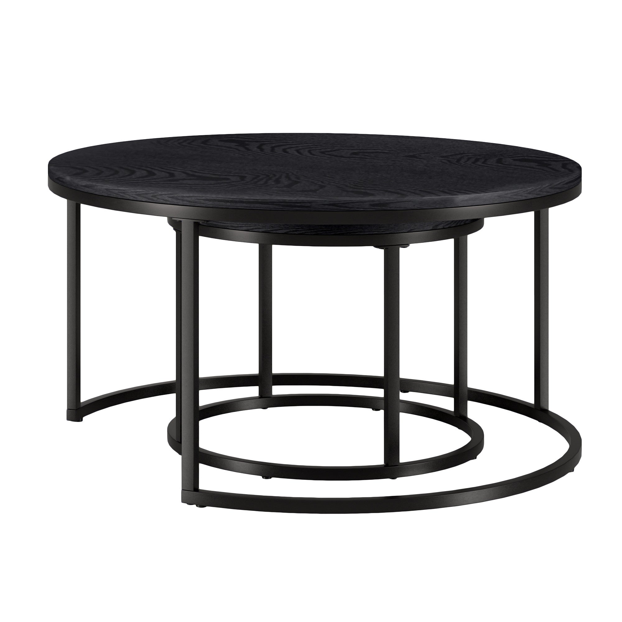 Set of Two 35 Black Steel Round Nested Coffee Tables