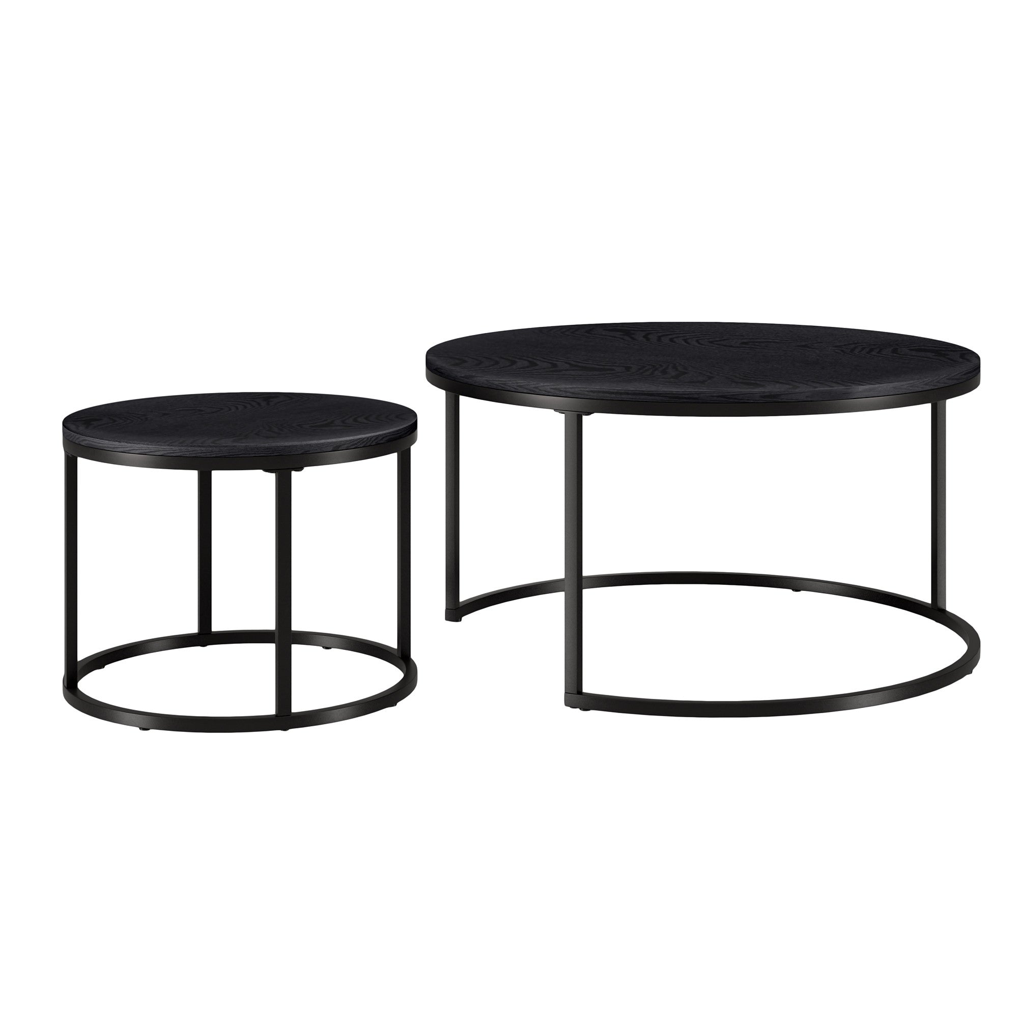 Set of Two 35 Black Steel Round Nested Coffee Tables