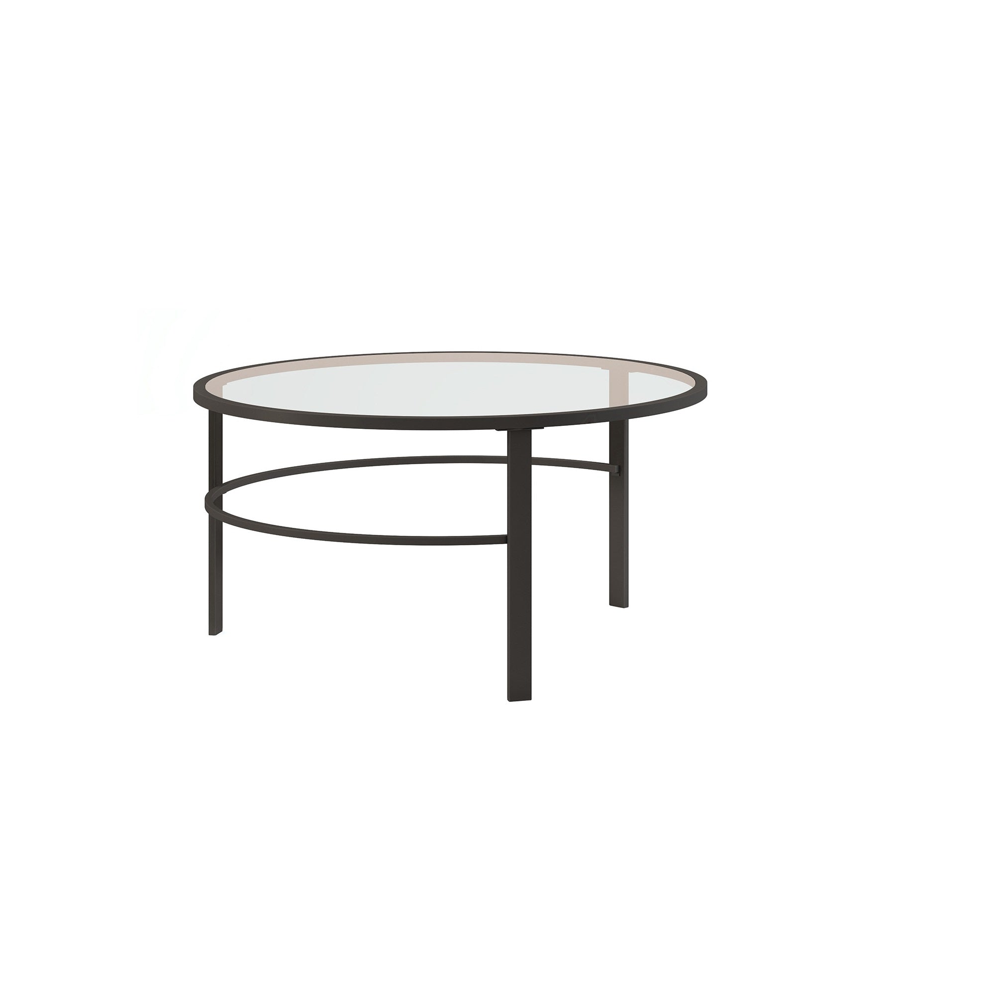 Set of Two 36 Clear And Black Glass And Steel Round Nested Coffee Tables