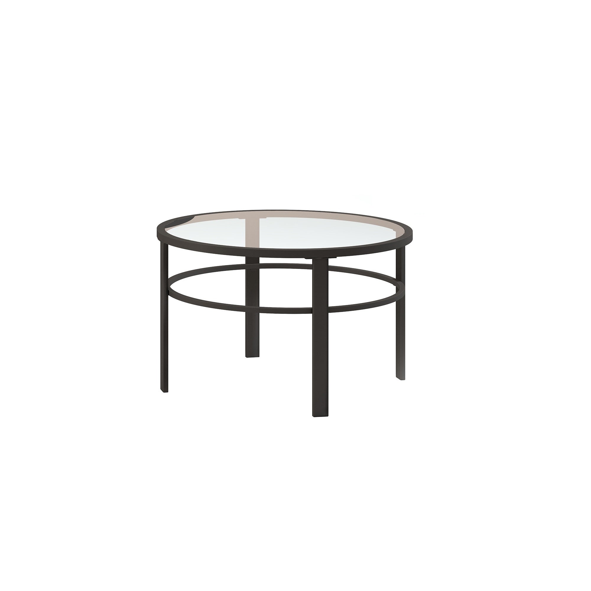 Set of Two 36 Clear And Black Glass And Steel Round Nested Coffee Tables