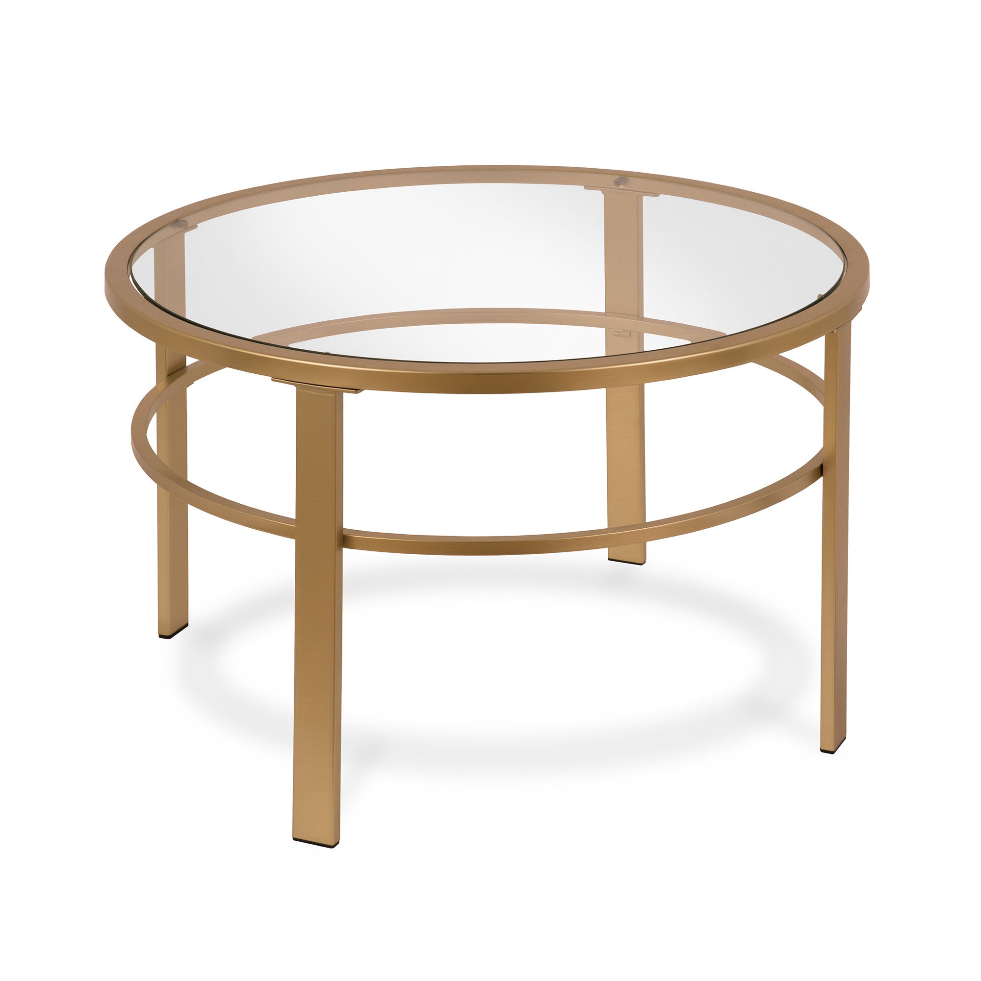 Set of Two 36 Gold Glass And Steel Round Nested Coffee Tables