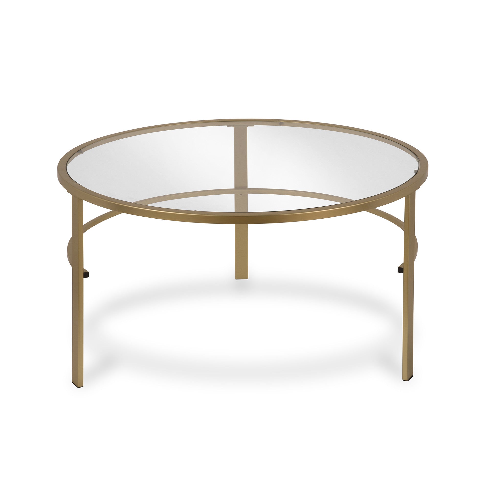 Set of Two 36 Gold Glass And Steel Round Nested Coffee Tables