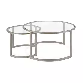 Set of Two 36 Nickel Glass And Steel Round Nested Coffee Tables