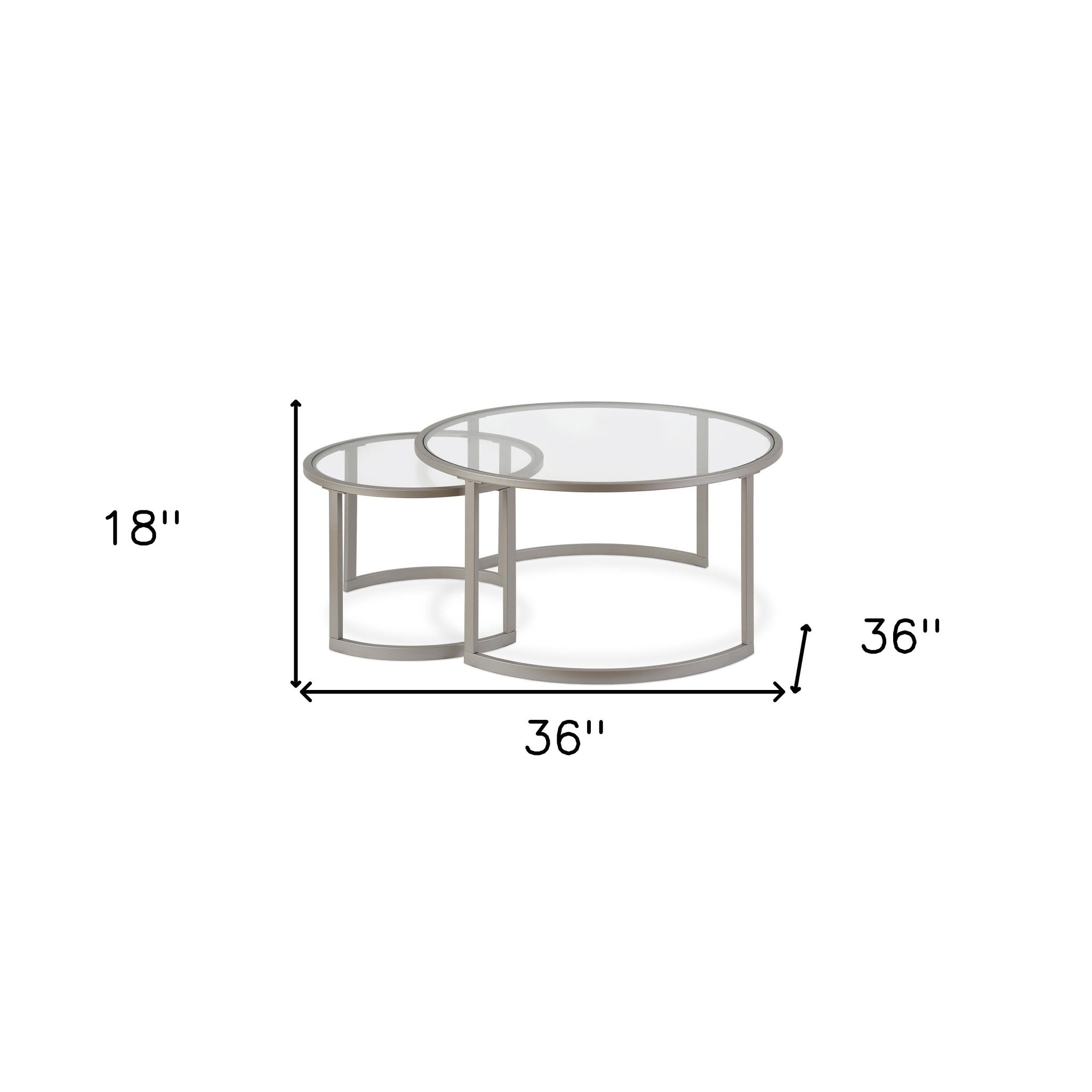 Set of Two 36 Nickel Glass And Steel Round Nested Coffee Tables