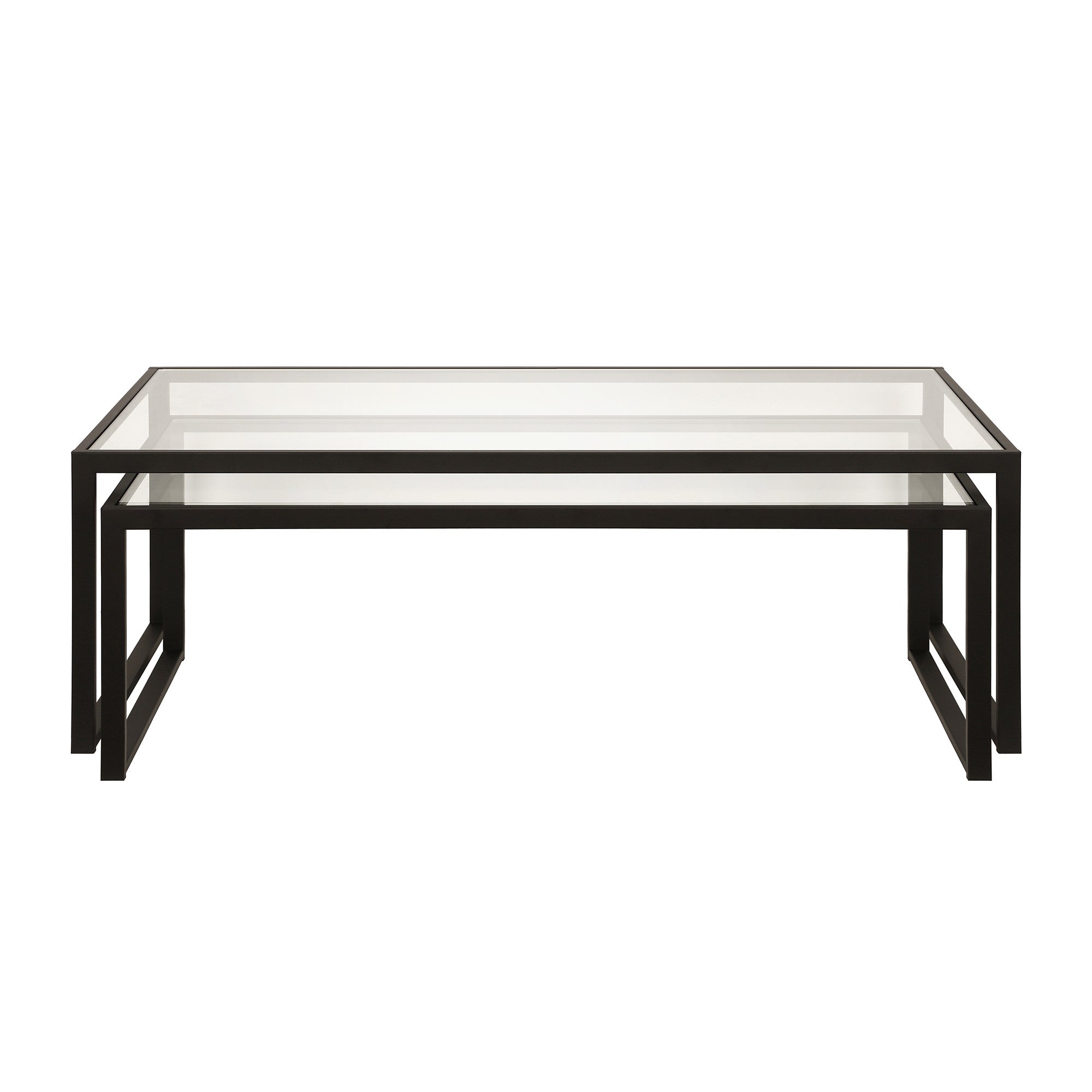 Set of Two 46 Black Glass And Steel Nested Coffee Tables