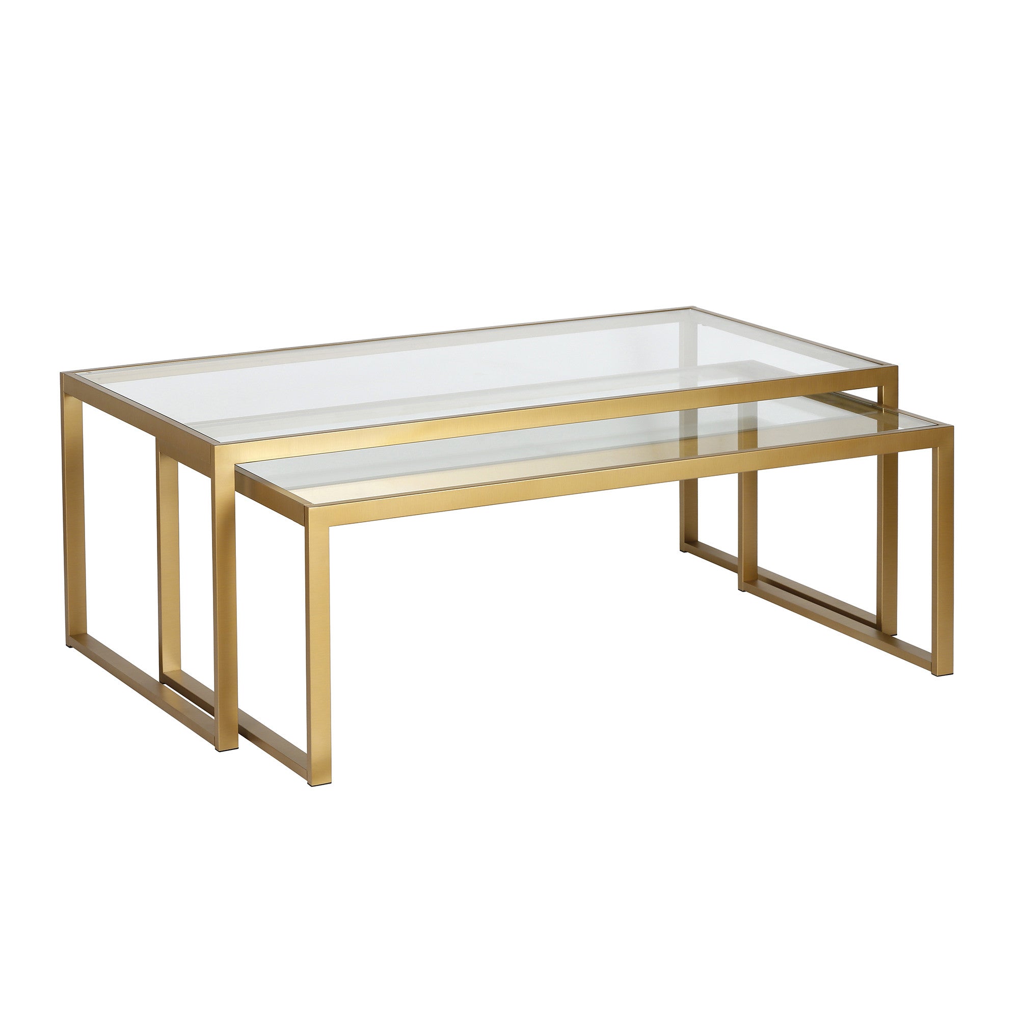 Set of Two 46 Gold Glass And Steel Nested Coffee Tables