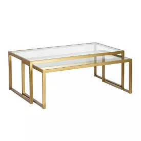 Set of Two 46 Gold Glass And Steel Nested Coffee Tables