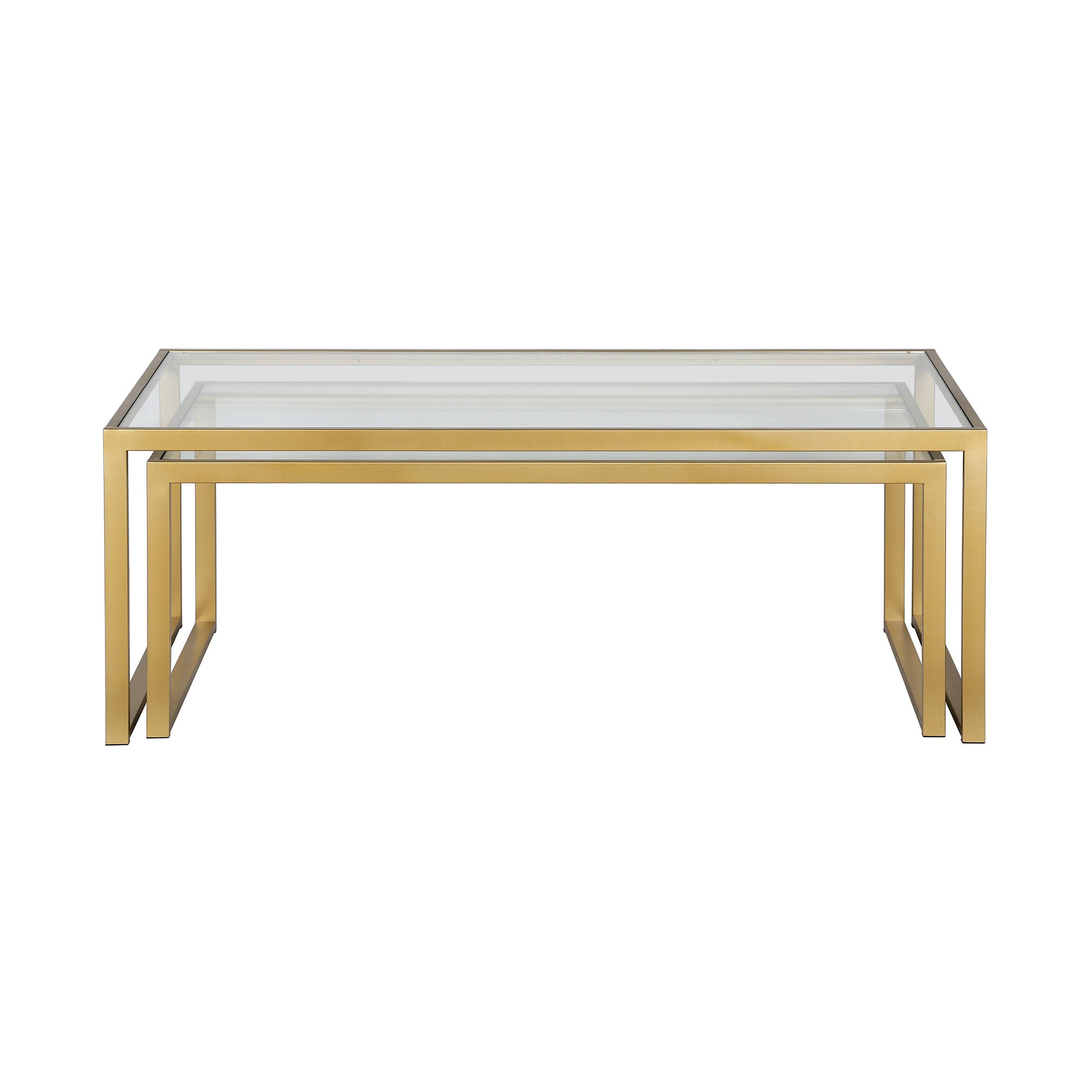 Set of Two 46 Gold Glass And Steel Nested Coffee Tables