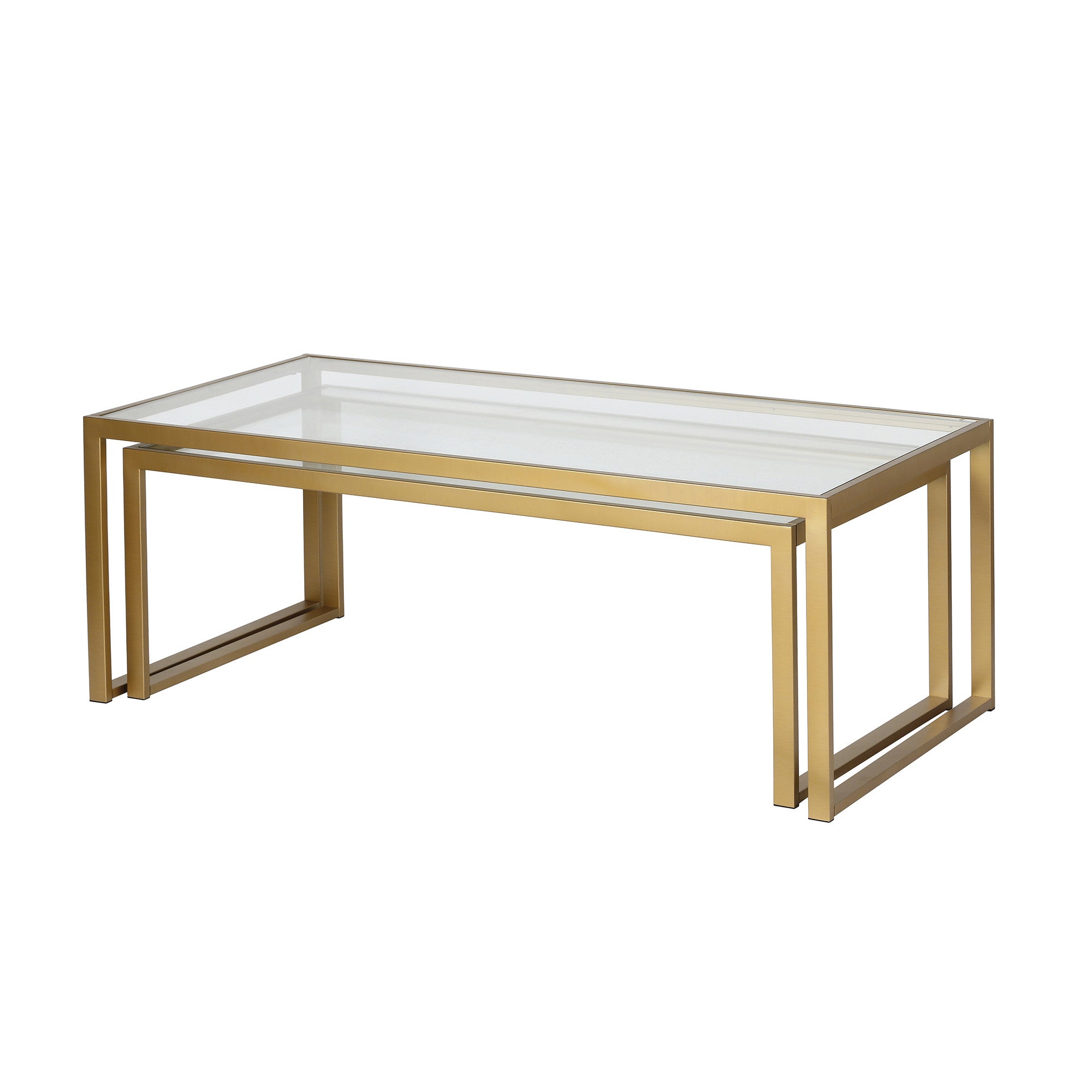 Set of Two 46 Gold Glass And Steel Nested Coffee Tables