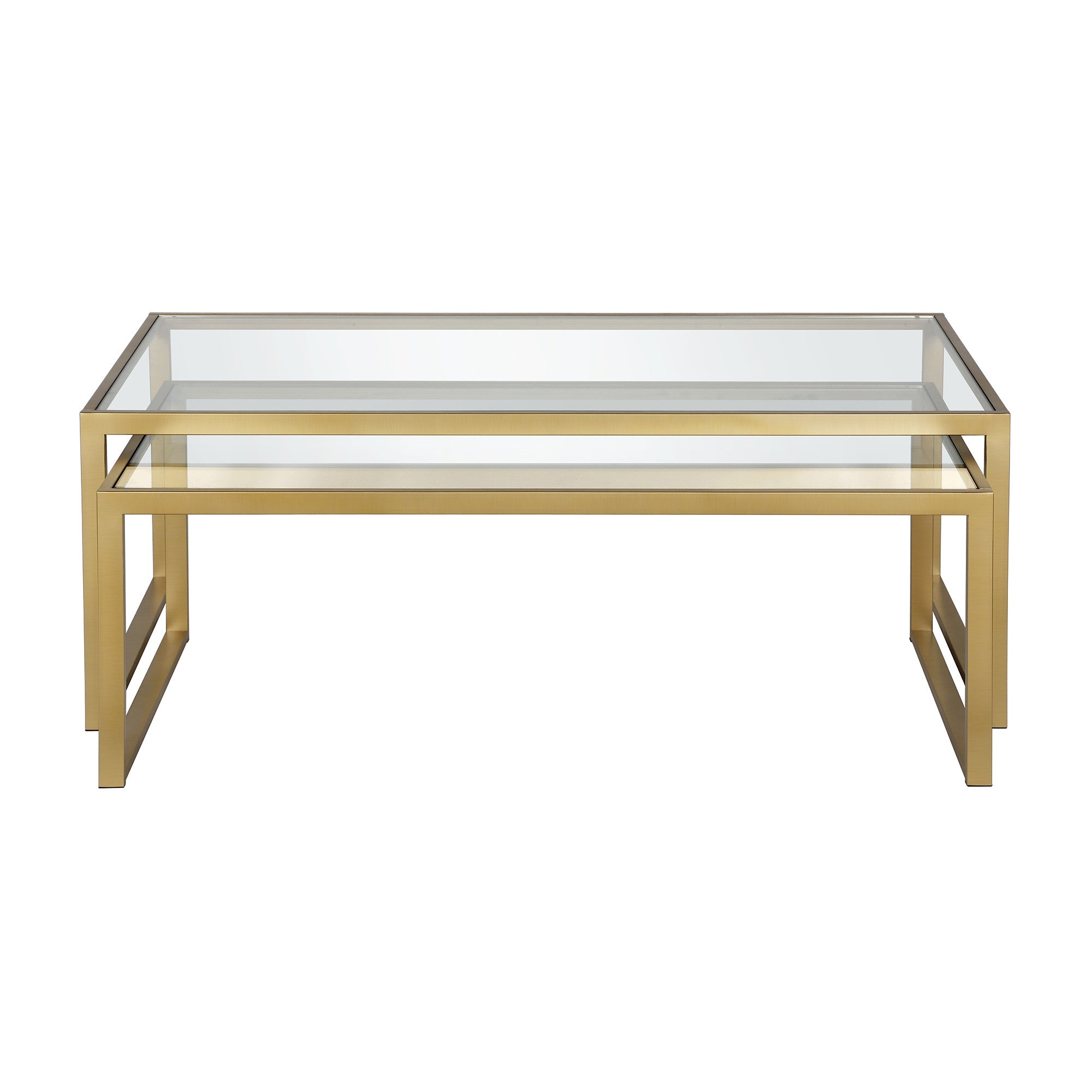 Set of Two 46 Gold Glass And Steel Nested Coffee Tables