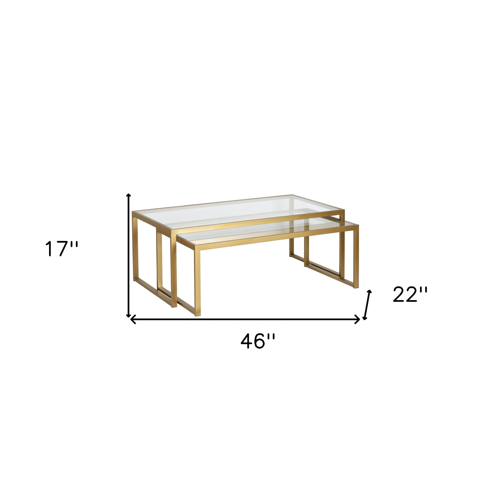 Set of Two 46 Gold Glass And Steel Nested Coffee Tables