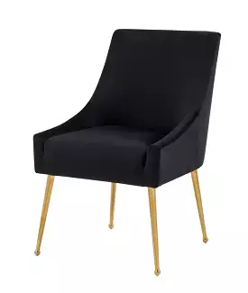 Set of Two Black Gold Velvet Dining Chairs