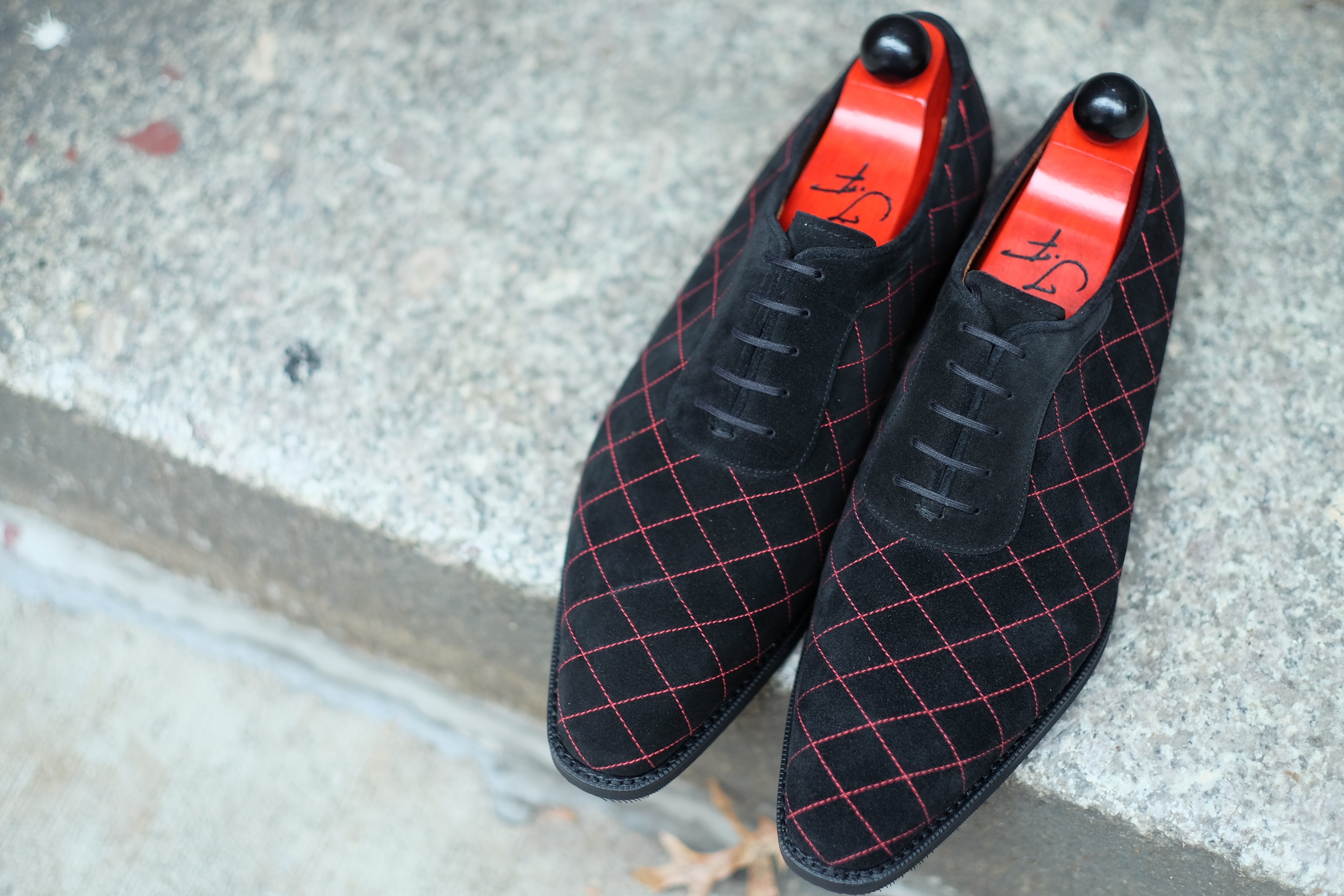 Spokane - MTO - Quilted Black Suede - Red Stitching - LPB Last - City Rubber Sole