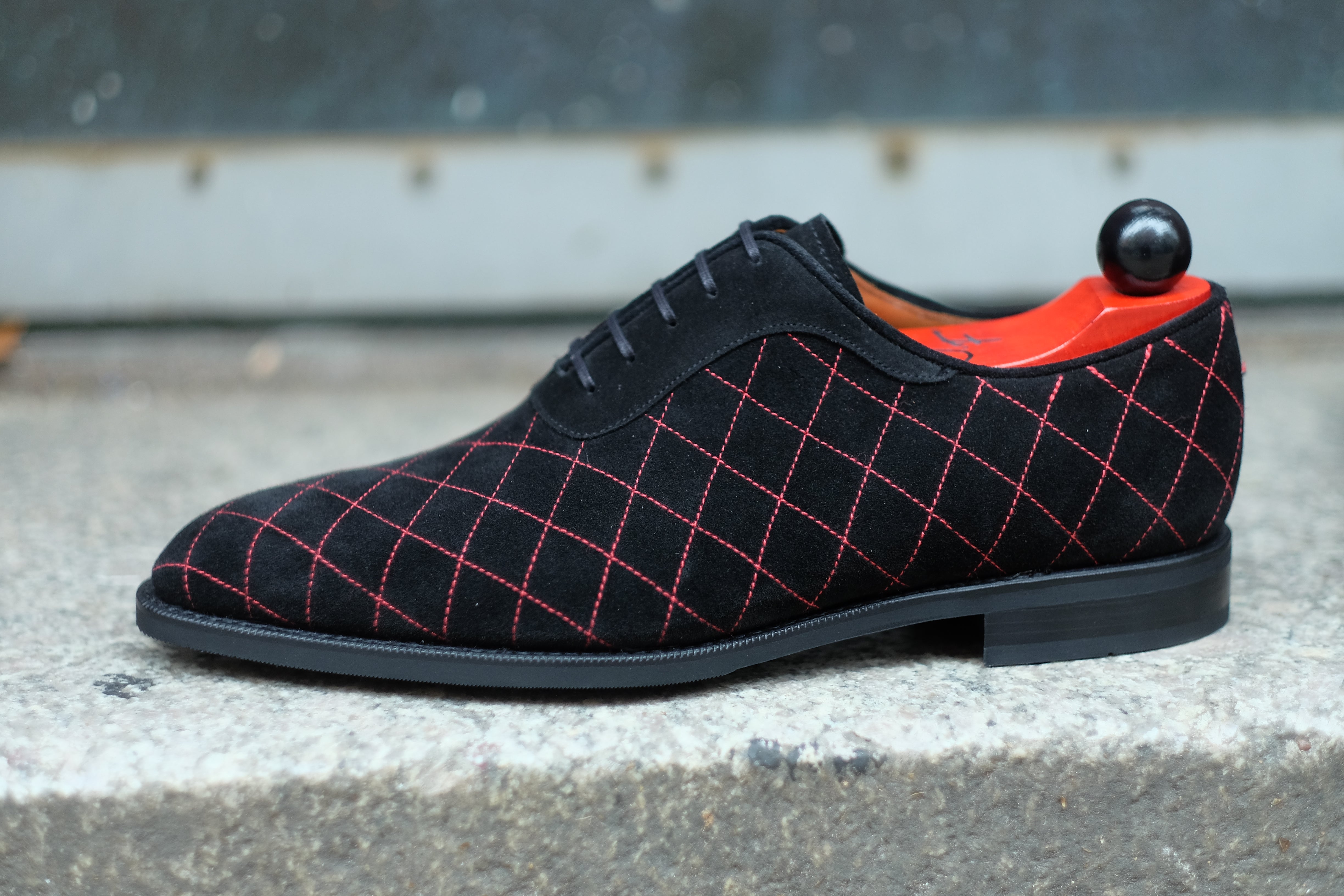 Spokane - MTO - Quilted Black Suede - Red Stitching - LPB Last - City Rubber Sole