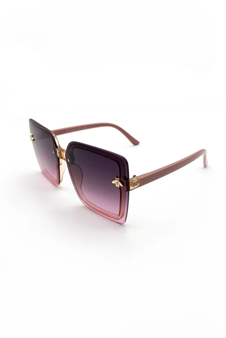 Square Ombre Sunglasses With Gold Bee