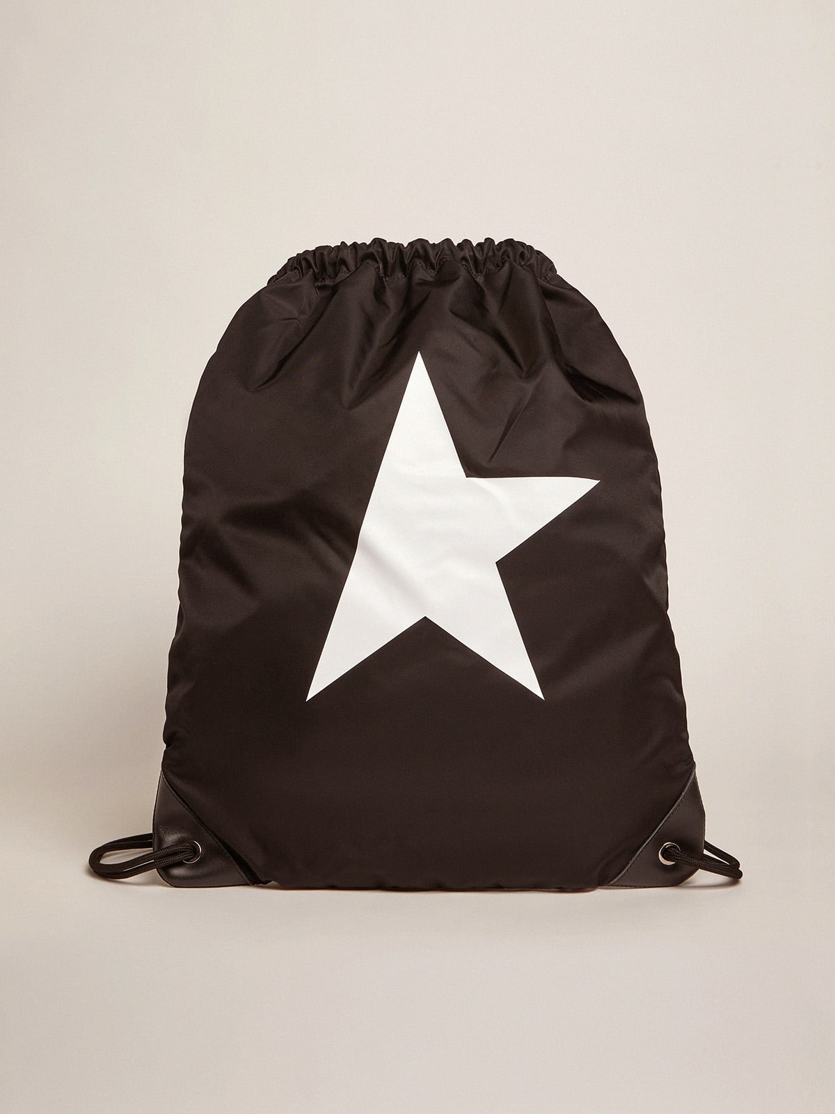 STAR NYLON BLACK DRAWSTRING BACKPACK WITH PRINTED STAR