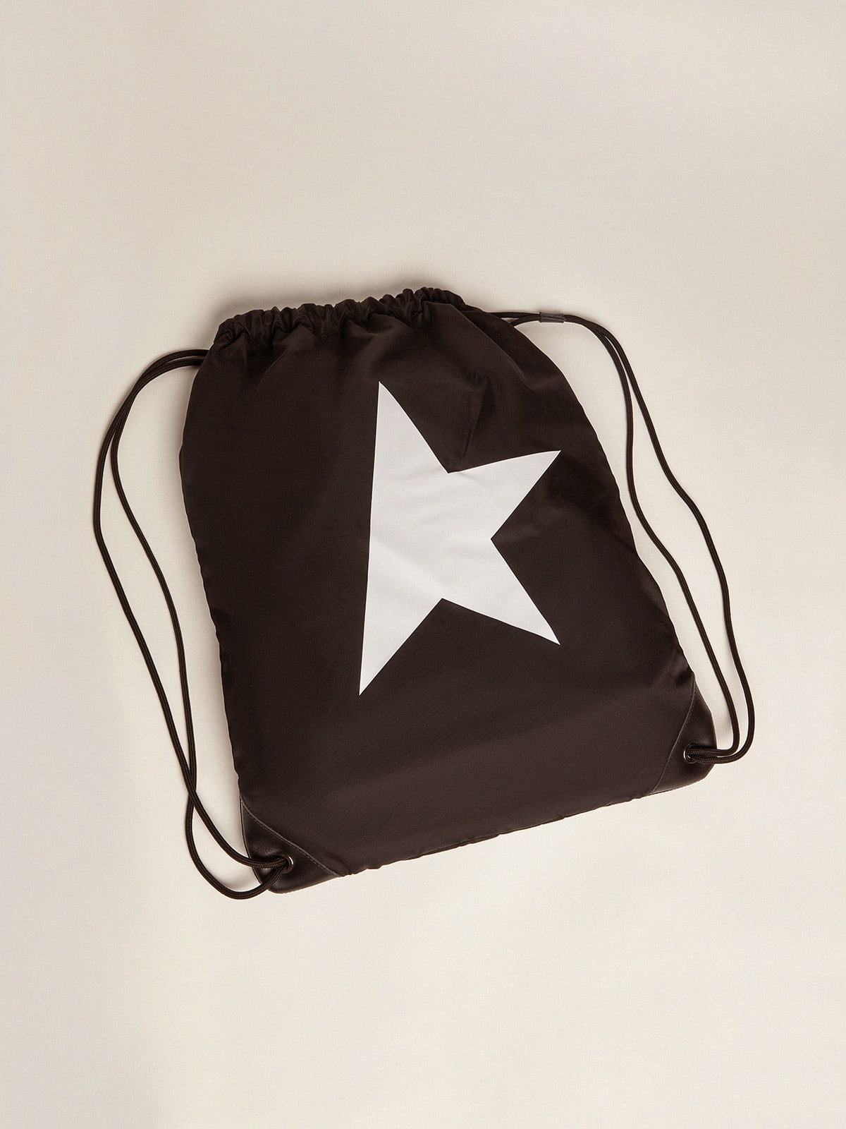 STAR NYLON BLACK DRAWSTRING BACKPACK WITH PRINTED STAR