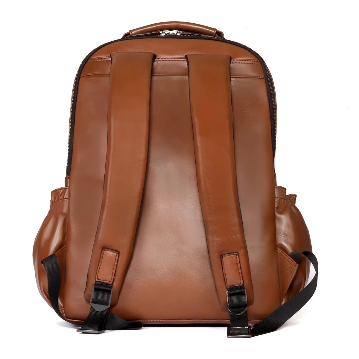 Stitched Square Pattern Tan Leather Backpack