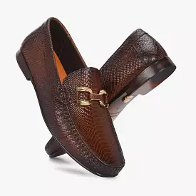 Tan Imprinted Buckled Loafers by Lafattio