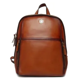 Tan Leather Signature Metal Lion Women Backpack By BRUNE & BARESKIN