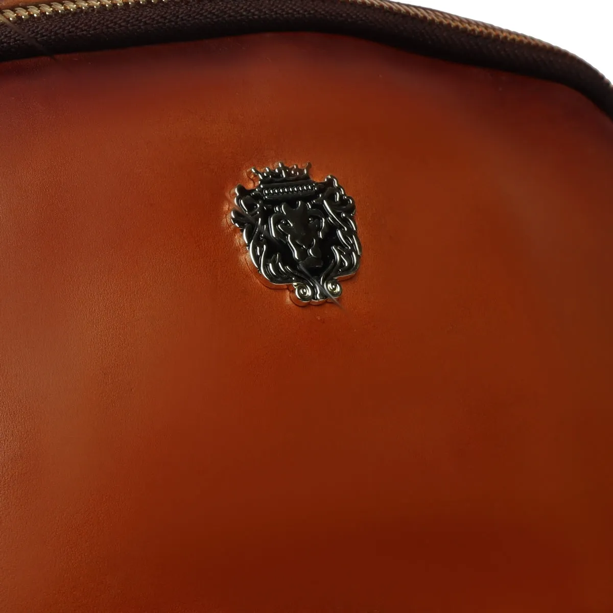 Tan Leather Signature Metal Lion Women Backpack By BRUNE & BARESKIN