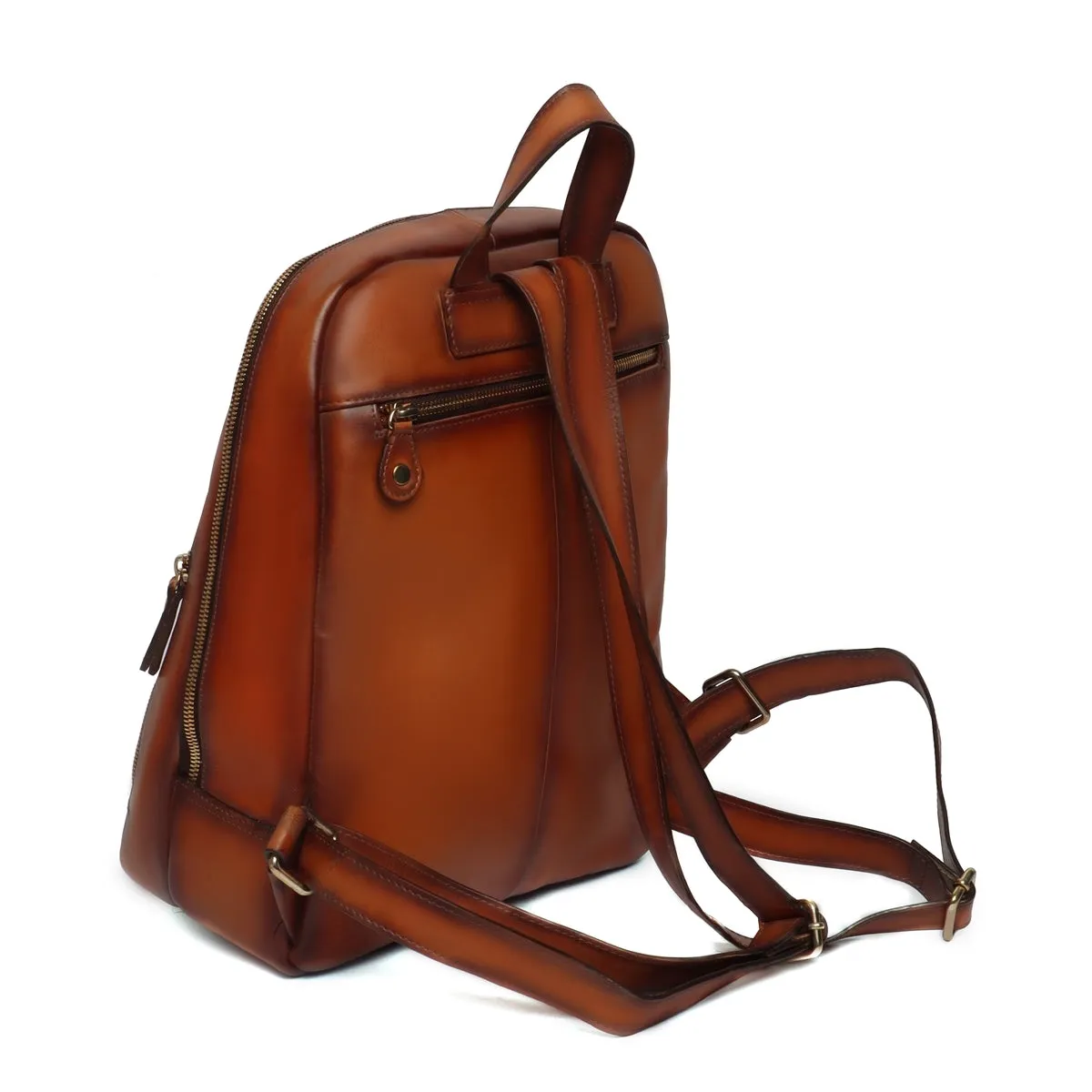 Tan Leather Signature Metal Lion Women Backpack By BRUNE & BARESKIN