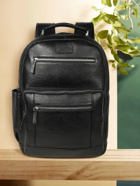 Teakwood Unisex Genuine Leather Black Solid Backpack||Unisex Laptop Bag/Backpack