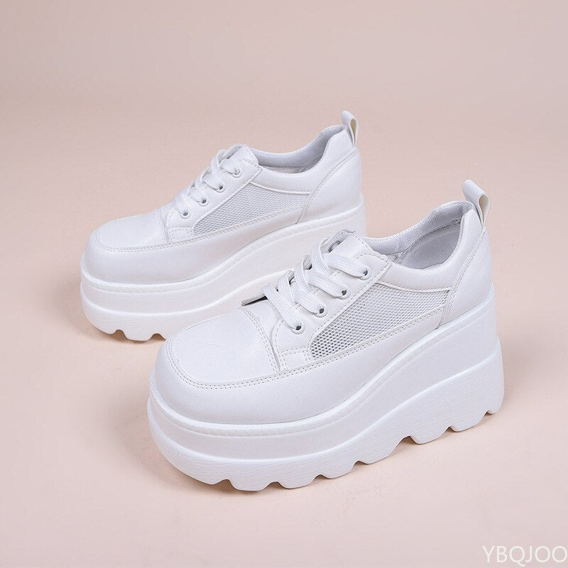 White Wedge Sneakers Shoes Platform Breathable Hollow Shoes