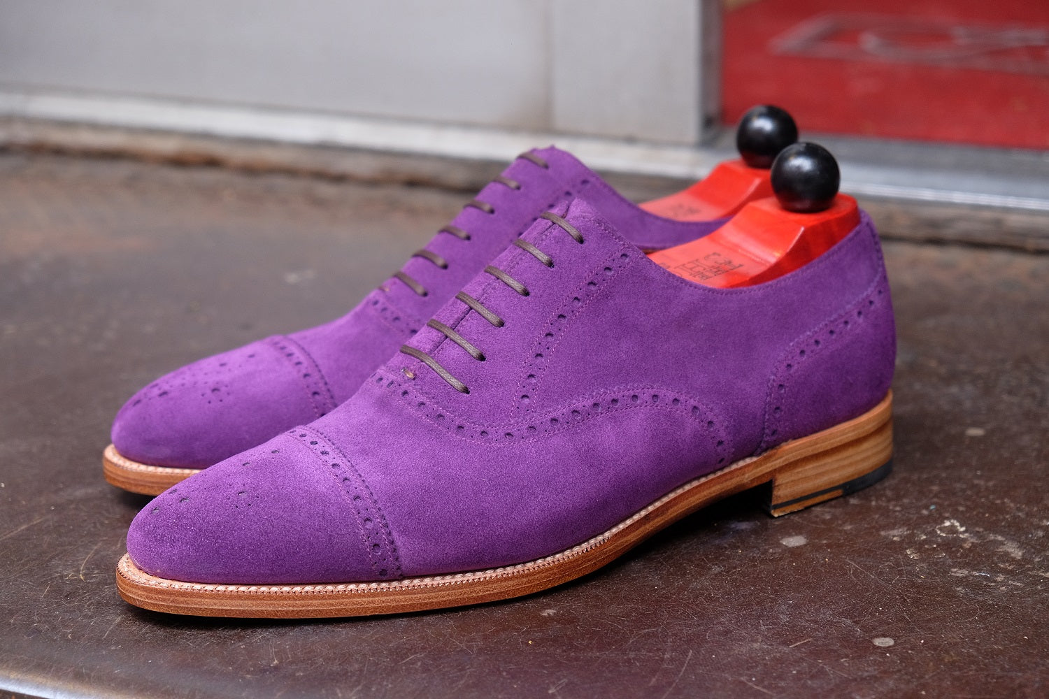 Windermere - MTO - Purple Suede / Natural Edge Trim - TMG Last - Double Leather Sole