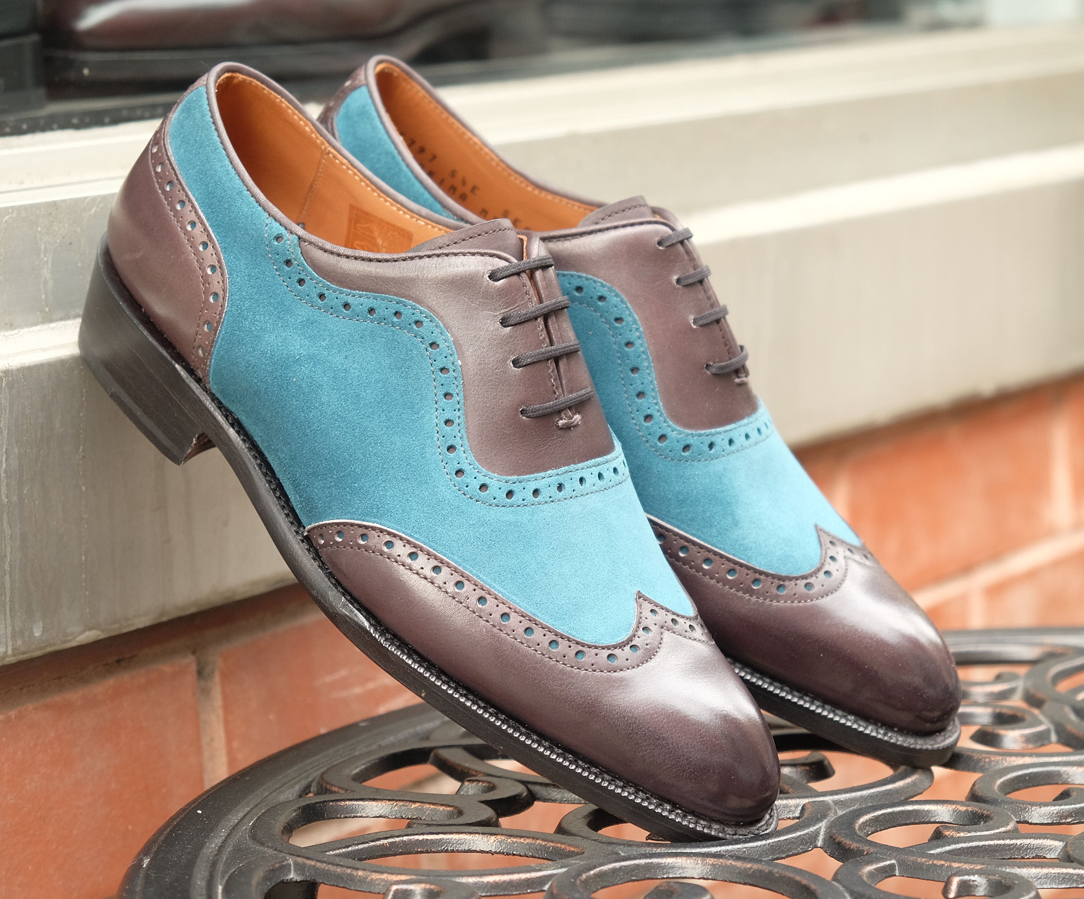 Yakima - MTO - Shaded Grey Calf / Teal Suede - SEA Last - Single Leather Sole