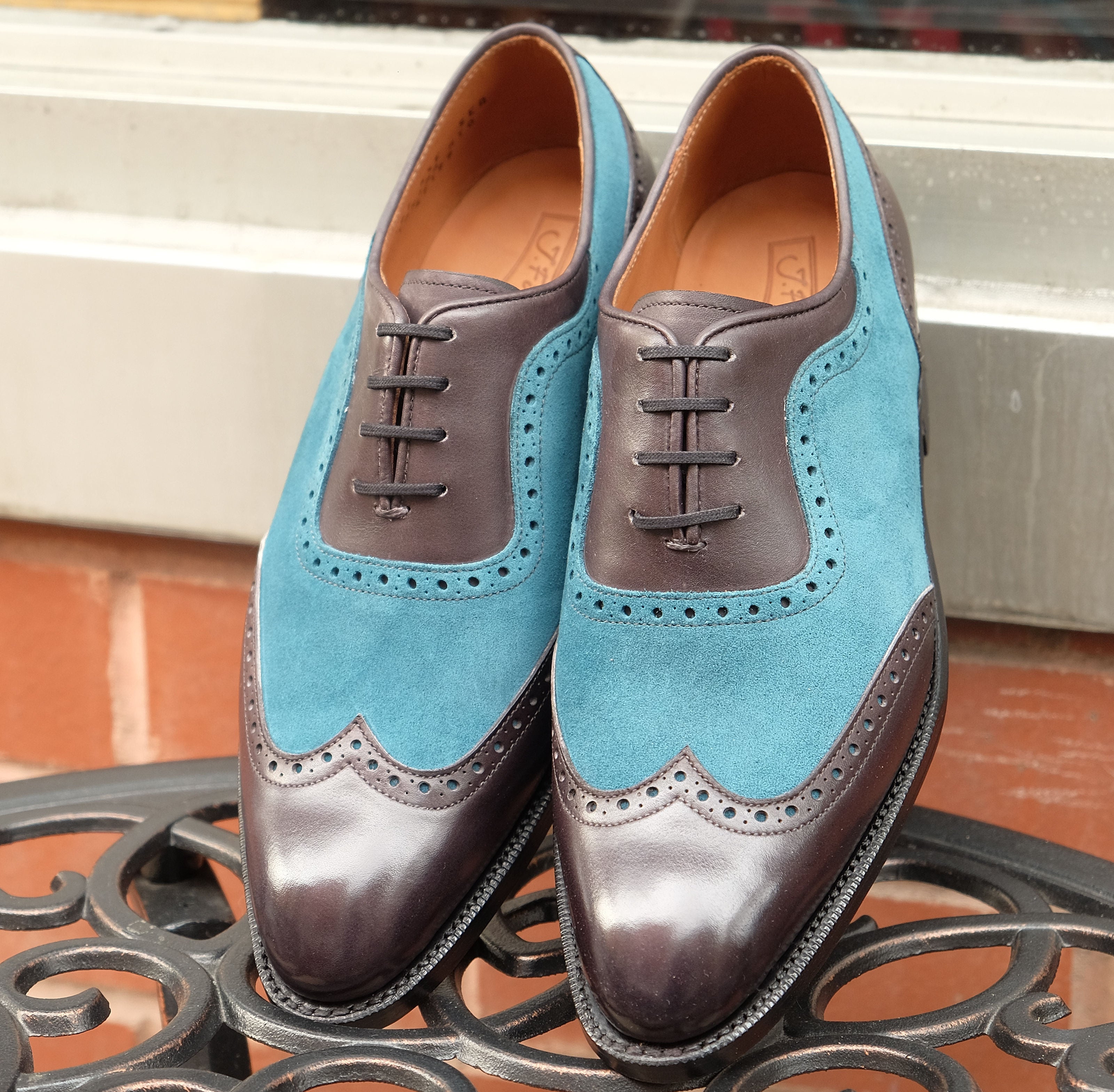 Yakima - MTO - Shaded Grey Calf / Teal Suede - SEA Last - Single Leather Sole